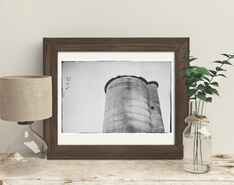 Barn Silo in Black and White, Modern Farmhouse Decor, Wall Decor, Home Interior Design, Photography