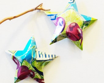Cherry Limeade Stars Christmas Ornaments Soda Can Upcycled Diet Purple Blue Lime Green