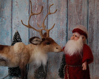 Needle Felted Reindeer Animal Wool Art Sculpture -