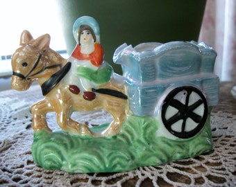 Ca. 1960's Lustre Ware Donkey, Cart & Woman Ashtray Stamped and Embossed Made in Japan