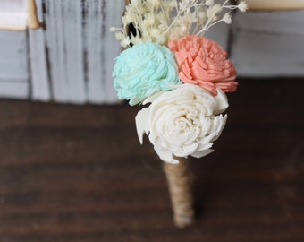 Coral, Mint and Ivory Boutonniere