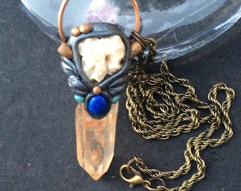 Tranquility Coral /Quartz /Amethyst /Lapis Lazuli Crystal Pendant Necklace