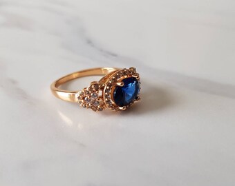 Vintage Ring Rose Gold Ring Art Deco Ring 1930s Ring 1920s Ring Blue Engagement Ring Blue Sapphire Promise Ring Vintage Ring Statement Ring