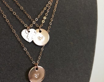 Rose Gold Charm Necklace with heart stamp