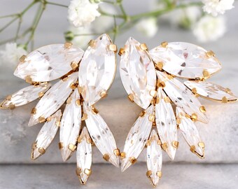 Crystal Statement Bridal earrings, Silver Bridal Crystal earrings, Bridesmaids earrings, Swarovski crystal Wedding jewelry, Gift for woman