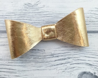 Gold Metallic Felt Bow on French Clip