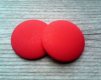 Red Earrings, Red Stud Earrings, Red Studs, Crimson Red Earrings, Round Red Studs, Red Button Earrings, Red Fabric Earrings, Big Earrings