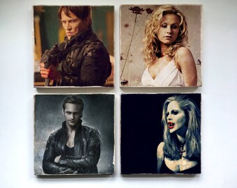 True Blood Stone Coasters - Set of 4, 6, or 8 -Sookie Stackhouse Eric Northman Bill Compton Sam Merlotte Pam Lafayette Jessica Hamby Alcide