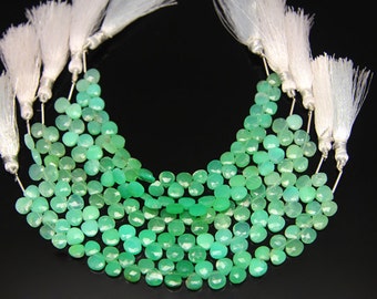 1strand(0001) - natural chrysoprase faceted heart sized 7 by 7mm