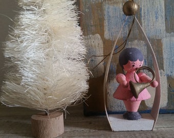 Vintage Erzgebirge wood angel musician ornament Germany