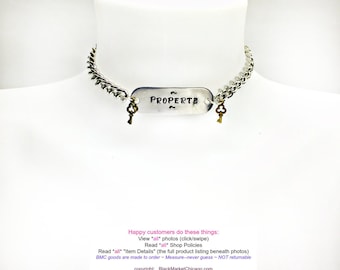 BDSM Collar for Slave "PROPERTY" Engraved Choker Submissive Necklace 316L Stainless Steel Chain with Heart Padlock Closure FASTSHIP
