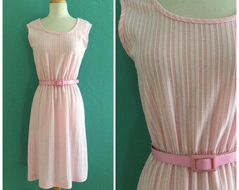 60's pink striped shift dress // pink summer dress ~ small medium