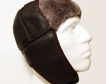 Aviator Hat, Pilot Leather Cap, Brown Leather Hat, Leather Pelt, Gift for Man, Winter Hat, Travel Gift, Ear Flap Hat
