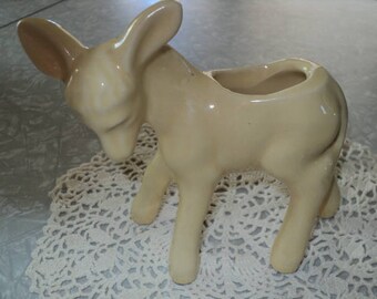 Vintage 50's Yellow Pottery Stoneware Donkey Planter