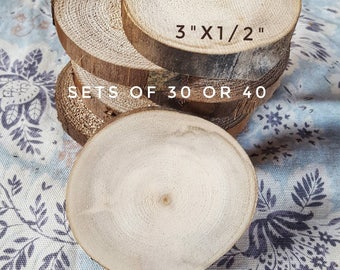 Wood slices, 3"x1/2" aspen rounds, natural tree slabs, no bark, raw material, Rustic Wedding decor, coasters, DIY craft ornaments, IN-STOCK