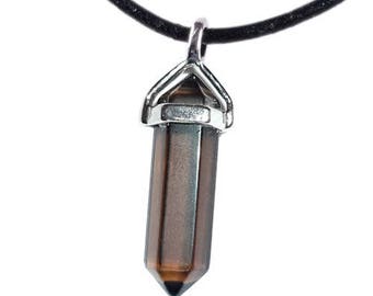 Pendant double point silver plated - smoky quartz