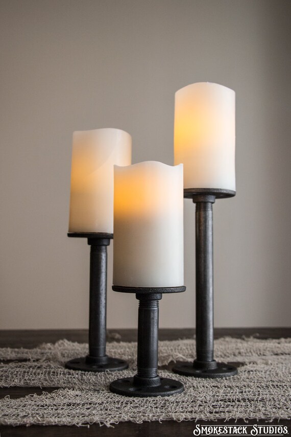 Pipe Candle Holders / Set of 3 w/ Rubber Pads Industrial