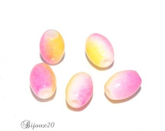 20 beads 10x8mm two-tone pink, yellow and white shape oval rice Pack M00102-5