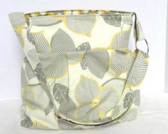 Diaper bag, purse medium pleated- Amy Butler optic blossom with martini- adjustable strap