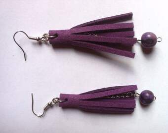 Earrings "tassels" Purple suede