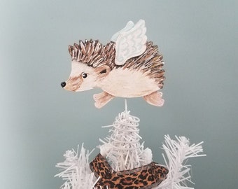 Hedgehog Memorial - Hedgehog Angel Tree Topper - Mini Tree Topper - Christmas Tree Topper - Hedgehog Art - Personalize