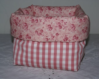 Fabric basket Organizer padded pink gingham and pink flowers