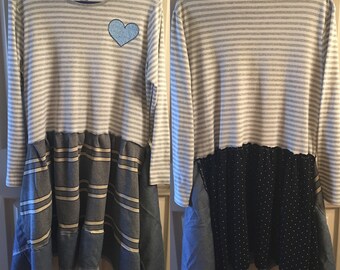 Dress/tunic - upcycled - one of a kind - eco friendly - artsy - boho clothing - wearable art - fun and funky - recycled - repurposed