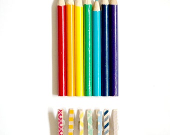 Mini Pegs - Rainbow Home Office || Choose Your Own Set of 8 Clothes Pins || Tiny Wooden Pegs for Gift Wrapping || Stationery Clothespins