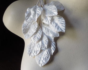 WHITE Leaves Velvet Millinery Leaves for Bridal, Boutonnieres, Corsages, Headpieces, Sashes, Millinery
