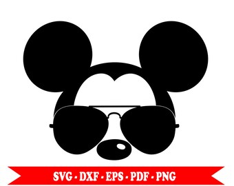 Mickey Mouse with sunglasses Aviator svg, shape, clip art in svg format, eps, dxf, pdf, png. For Silhouette Cameo, Cricut, embroidery, vinyl