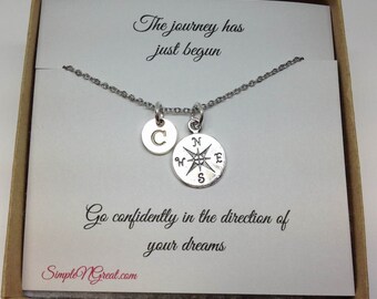 Compass Graduation Necklace . Graduation Gift . The Journey Has Just Begun Necklace . inspirational necklace