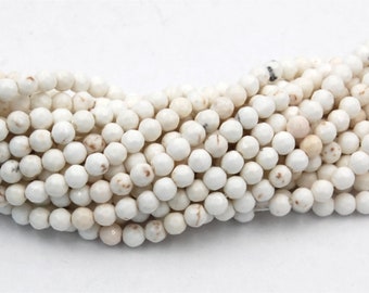 4mm Golden Matrix Creamy White Magnesite Faceted Round Beads -15.5 inch strand