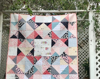 Handmade Patchwork Quilt - Modern Lap Quilt - Sofa Throw Quilt - Modern Folk Quilt - Charleston
