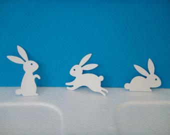 Set of 3 White rabbits for scrapbooking and card