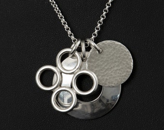 Sterling Silver Charm Pendant - Silver Charm Necklace - Sterling Silver Domed Disc Charm - Silver Bubble Charm - Silver Hammered Charm