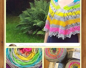 Ready to Ship - Electric Eleven Rainbow Self Stripe Shawl