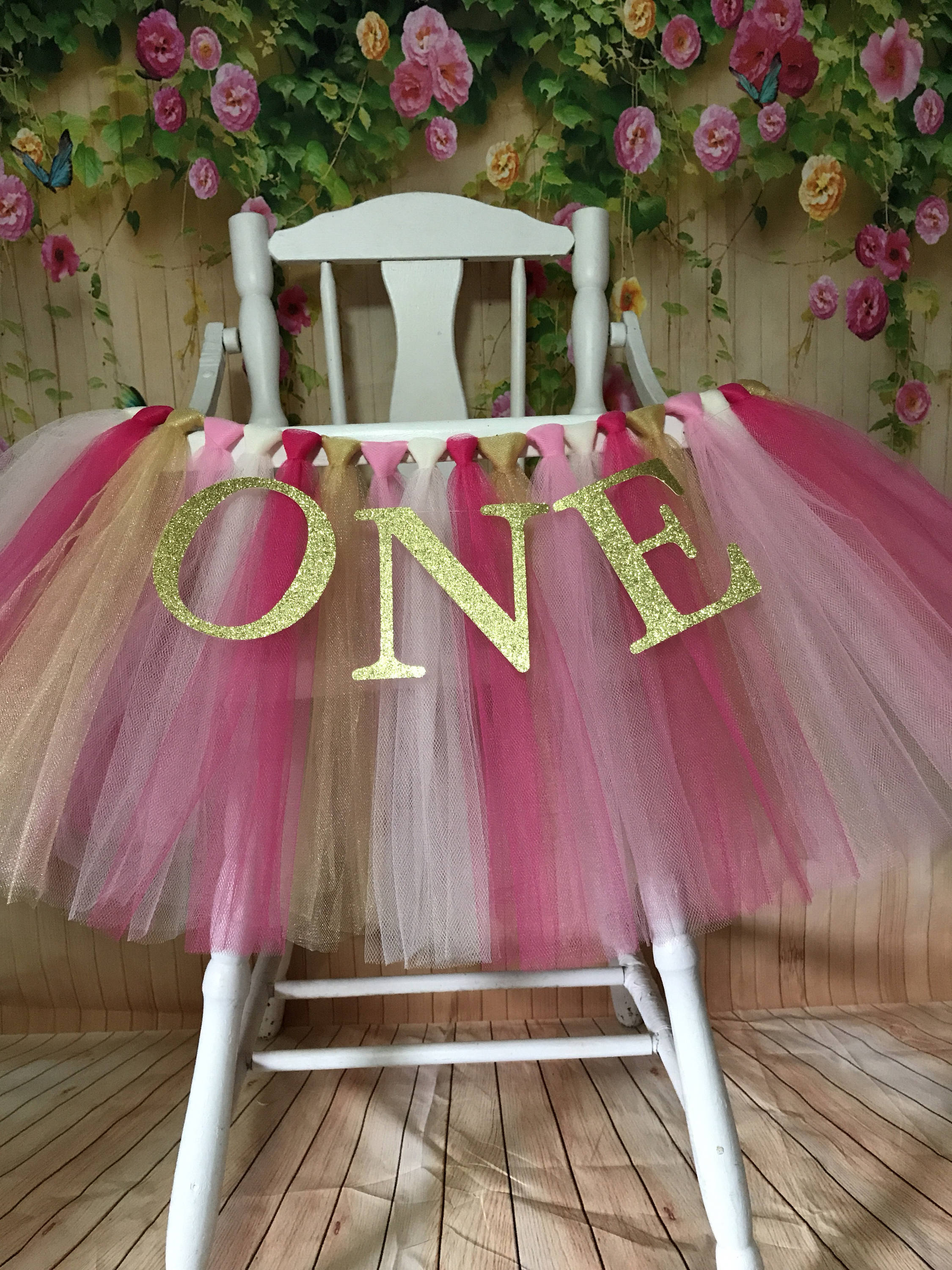 Pink and Gold High Chair Tutu High Chair Skirt Highchair