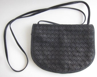 Bottega Veneta vintage black braided leather shoulder bag-portfolio.