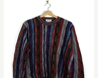 Winter Sale 40% Off Vintage Multi color Stripe round neck sweater from 90's/ boyfriend sweater