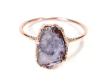 Tiny Geode Ring Gift For Her Crystal Ring Gifts Raw Stone Ring Raw Geode Ring Geode Gift Electroformed Ring Tiny Geode Boho Gift For Her