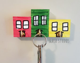 Jelly Bean Row 3 House Newfoundland Wooden Key Holder Rack