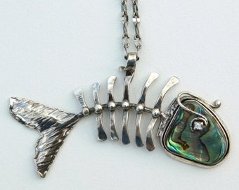 Fishbone, Abalone, mother of pearl, Pendant