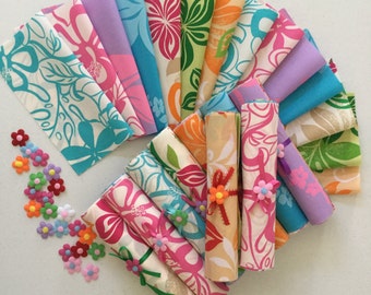 21pcs 8 x 8 Inch ( 7 colors 3pcs each ) Hawwaii Flower Precut Cotton Fabric Quilt Squares Sewing Accessories Patch F8-1