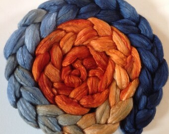 Hand Dyed roving for spinning or felting 3.5ozs polwarth mulberry silk 70/30 pre order
