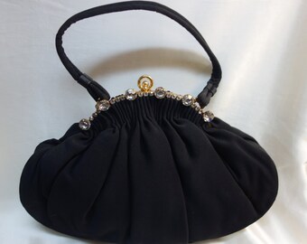 INGBER Black Evening Bag with Crystal encrusted Frame