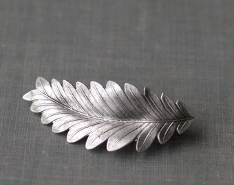 Leaf hair clip barrette grecian bridal goddess silver finish neoclassical regency wedding hair accessory
