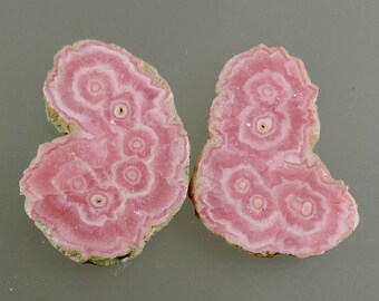 Rhodochrosite Stalactite Eye Cabochon Pair, Rhodochrosite Eye Pair, Designer Rhodochrosite, Rhodo Argentina, C3003, Hand Cut by 49erMinerals