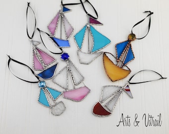Stained Glass Sailboat, Various Colors and Sizes, Sailing Boat, Marine Decoration, Nautical Decoration, Glass Sailing Boat