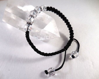 Friendship Bracelet, Macrame Bracelet, Crystal and Silver Bracelet, Sparkly Bracelet, Knotted Macrame, Crystal Bracelet, Macrame Bracelet