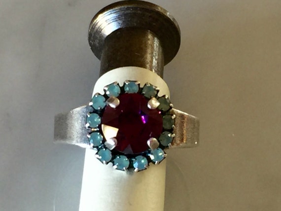 RESERVED for EW** Swarovski Amethyst and Pacific Opal Ring, Silver